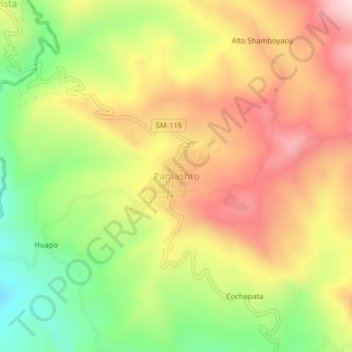 Mapa topográfico Pamashto, altitude, relevo