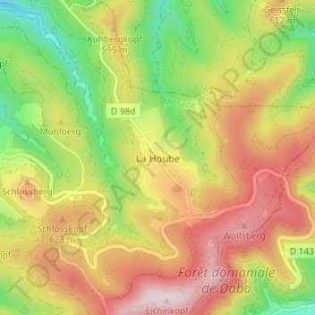 Mapa topográfico La Hoube, altitude, relevo