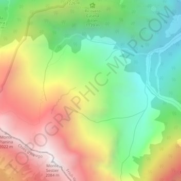 Mapa topográfico Prealpi Venete, altitude, relevo