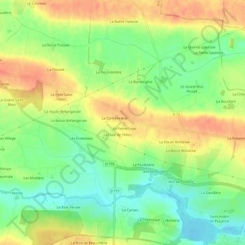 Mapa topográfico La Biherie, altitude, relevo