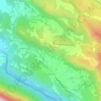 Mapa topográfico Frascara, altitude, relevo