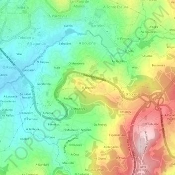 Mapa topográfico O Arieiro, altitude, relevo