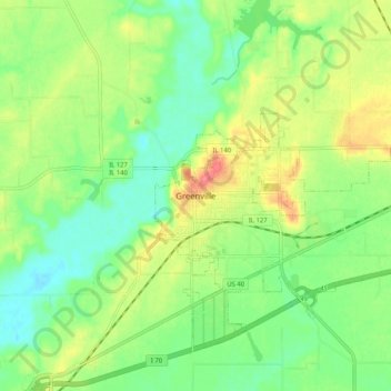 Mapa topográfico Greenville, altitude, relevo