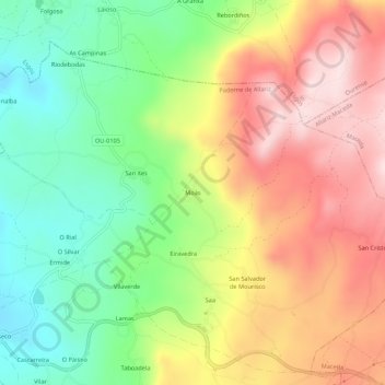 Mapa topográfico Moás, altitude, relevo