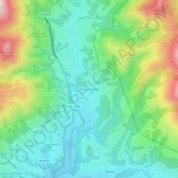 Mapa topográfico Amaiur, altitude, relevo