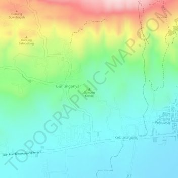 Mapa topográfico Gunung Kendil, altitude, relevo