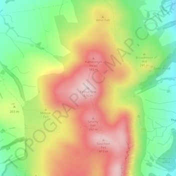 Mapa topográfico Fellbarrow, altitude, relevo