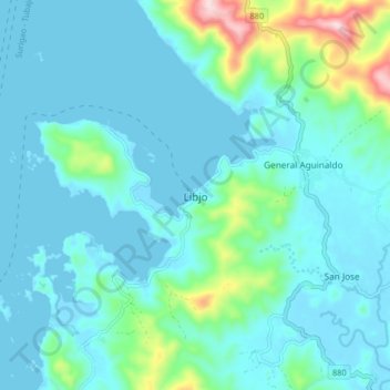 Mapa topográfico Libjo, altitude, relevo