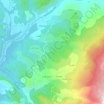 Mapa topográfico Champ-Buisson, altitude, relevo