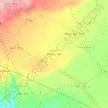 Mapa topográfico Altura Bata, altitude, relevo
