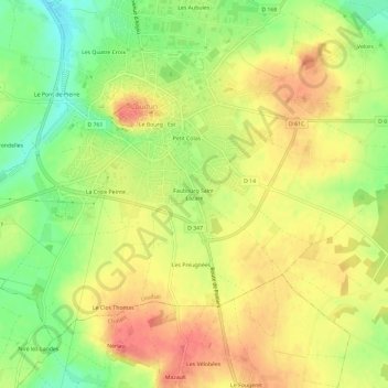 Mapa topográfico Faubourg Saint-Lazare, altitude, relevo