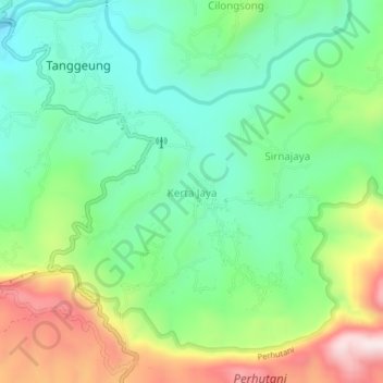 Mapa topográfico Kerta Jaya, altitude, relevo