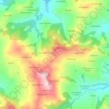 Mapa topográfico Vidiano, altitude, relevo