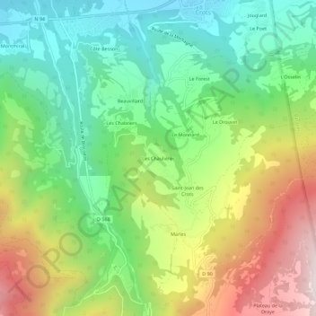 Mapa topográfico Les Chaulières, altitude, relevo