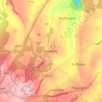 Mapa topográfico Newbold, altitude, relevo