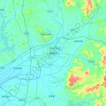 Mapa topográfico 麻城市, altitude, relevo