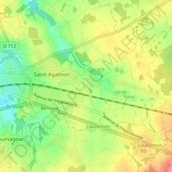 Mapa topográfico Hent Meur, altitude, relevo