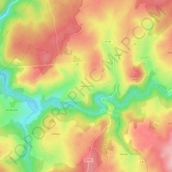 Mapa topográfico Villurbain, altitude, relevo