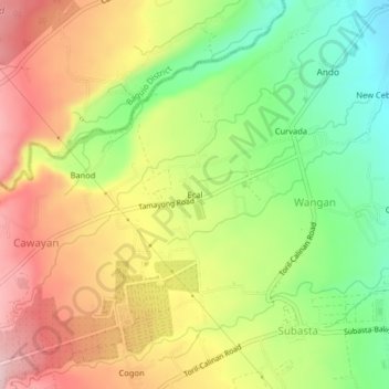 Mapa topográfico Ecal, altitude, relevo
