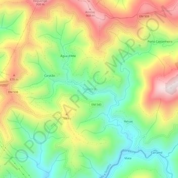 Mapa topográfico Teixeira, altitude, relevo