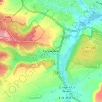 Mapa topográfico Crockerton, altitude, relevo