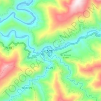 Mapa topográfico Kiteni, altitude, relevo
