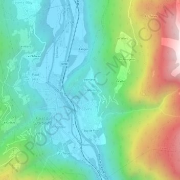 Mapa topográfico La Montaz, altitude, relevo