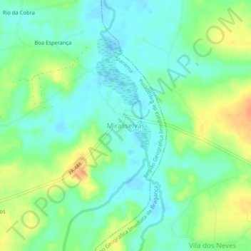 Mapa topográfico Mirasselvas, altitude, relevo