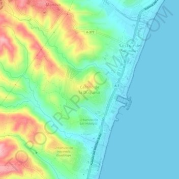 Mapa topográfico Castillo de la Duquesa, altitude, relevo