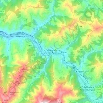 Mapa topográfico San Martín del Rey Aurelio, altitude, relevo