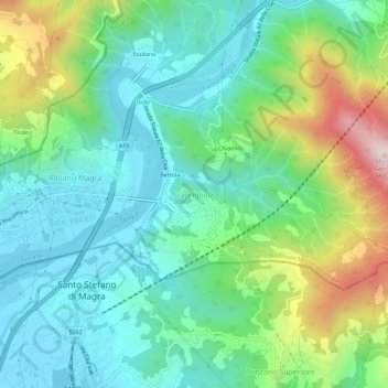 Mapa topográfico Caprigliola, altitude, relevo