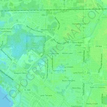Mapa topográfico Timberlane, altitude, relevo