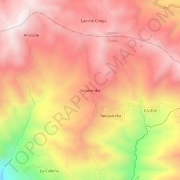 Mapa topográfico Salabamba, altitude, relevo