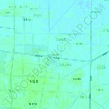 Mapa topográfico 新李庄社区, altitude, relevo