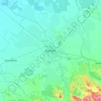 Mapa topográfico Bayamo, altitude, relevo