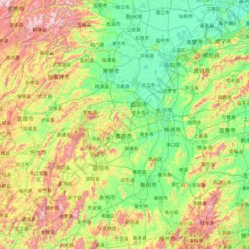 Mapa topográfico 湖南省, altitude, relevo