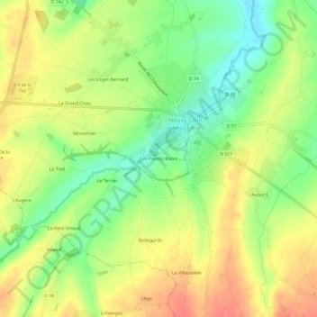 Mapa topográfico Les Pierres Bures, altitude, relevo