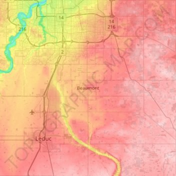 Mapa topográfico Beaumont, altitude, relevo