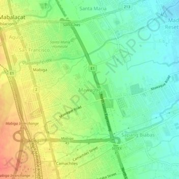 Mapa topográfico Mawaque, altitude, relevo