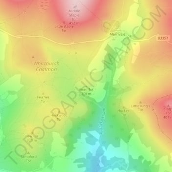 Mapa topográfico Vixen Tor, altitude, relevo