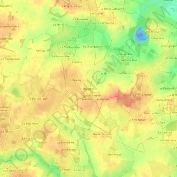 Mapa topográfico Aubigné, altitude, relevo