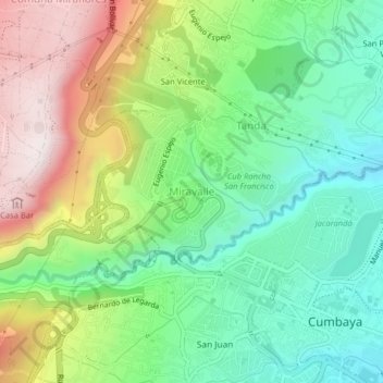 Mapa topográfico Miravalle, altitude, relevo