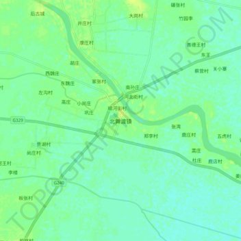 Mapa topográfico 北舞渡镇, altitude, relevo