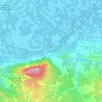 Mapa topográfico Hurchillo, altitude, relevo