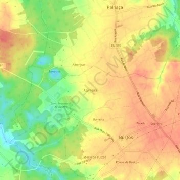 Mapa topográfico Azurveira, altitude, relevo