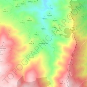 Mapa topográfico Benacebada, altitude, relevo