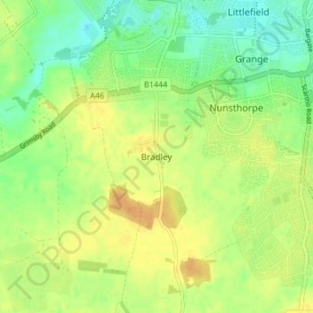Mapa topográfico Bradley, altitude, relevo