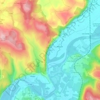 Mapa topográfico Briance, altitude, relevo