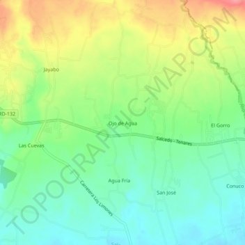 Mapa topográfico Ojo de Agua, altitude, relevo