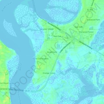 Mapa topográfico Hazel Farm, altitude, relevo